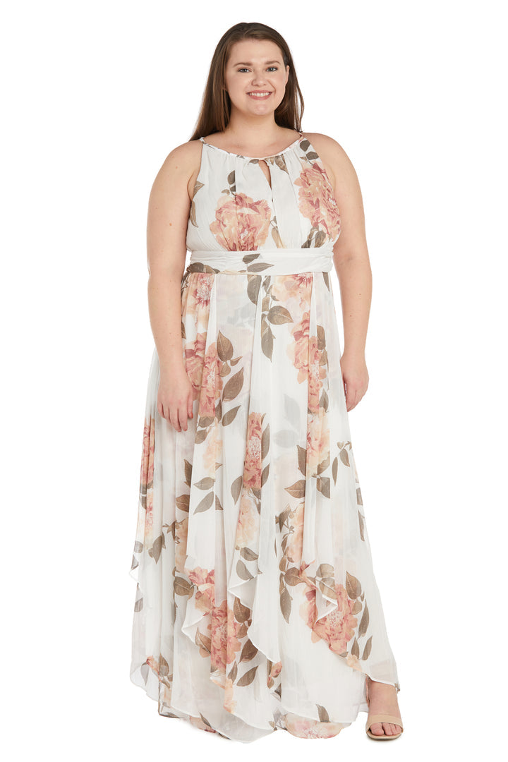 Plus Size Dresses Long Floral Print Halter Plus Size Dress Ivory