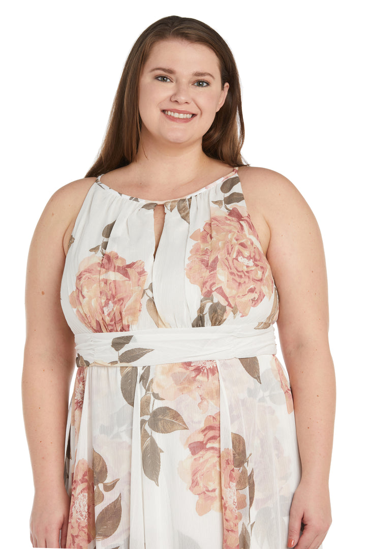 Plus Size Dresses Long Floral Print Halter Plus Size Dress Ivory