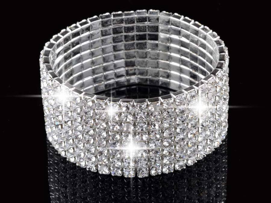 8 Rows Crystal Rhinestone Elastic Bridal Bracelet - The Dress Outlet AM