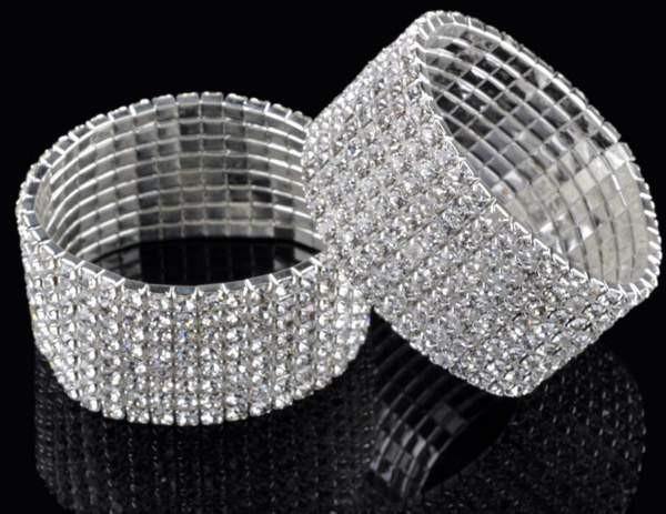 8 Rows Crystal Rhinestone Elastic Bridal Bracelet - The Dress Outlet AM