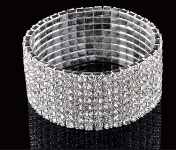 8 Rows Crystal Rhinestone Elastic Bridal Bracelet - The Dress Outlet AM