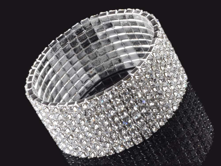 8 Rows Crystal Rhinestone Elastic Bridal Bracelet - The Dress Outlet AM