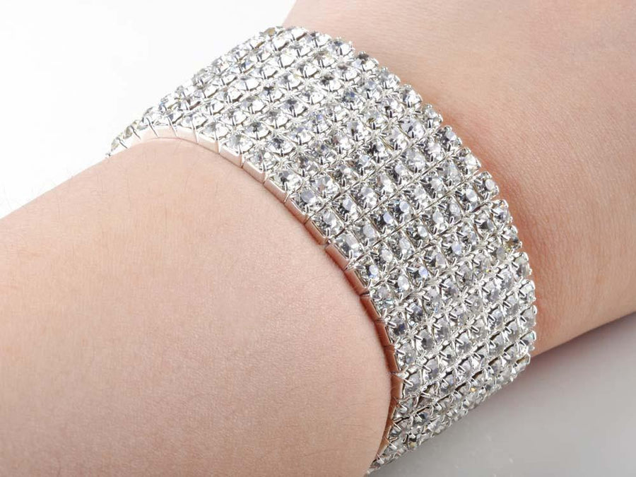 8 Rows Crystal Rhinestone Elastic Bridal Bracelet - The Dress Outlet AM