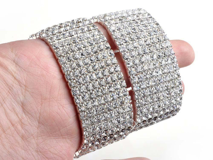 8 Rows Crystal Rhinestone Elastic Bridal Bracelet - The Dress Outlet AM