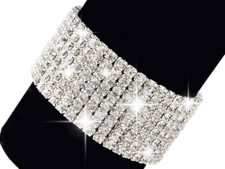 8 Rows Crystal Rhinestone Elastic Bridal Bracelet - The Dress Outlet AM