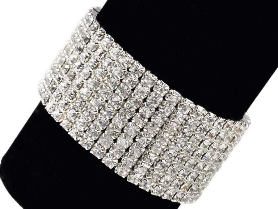 8 Rows Crystal Rhinestone Elastic Bridal Bracelet - The Dress Outlet AM