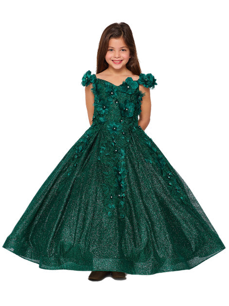 Bliss Big Girls Hunter Green 10 3D Floral Applique Ball Gown Sale