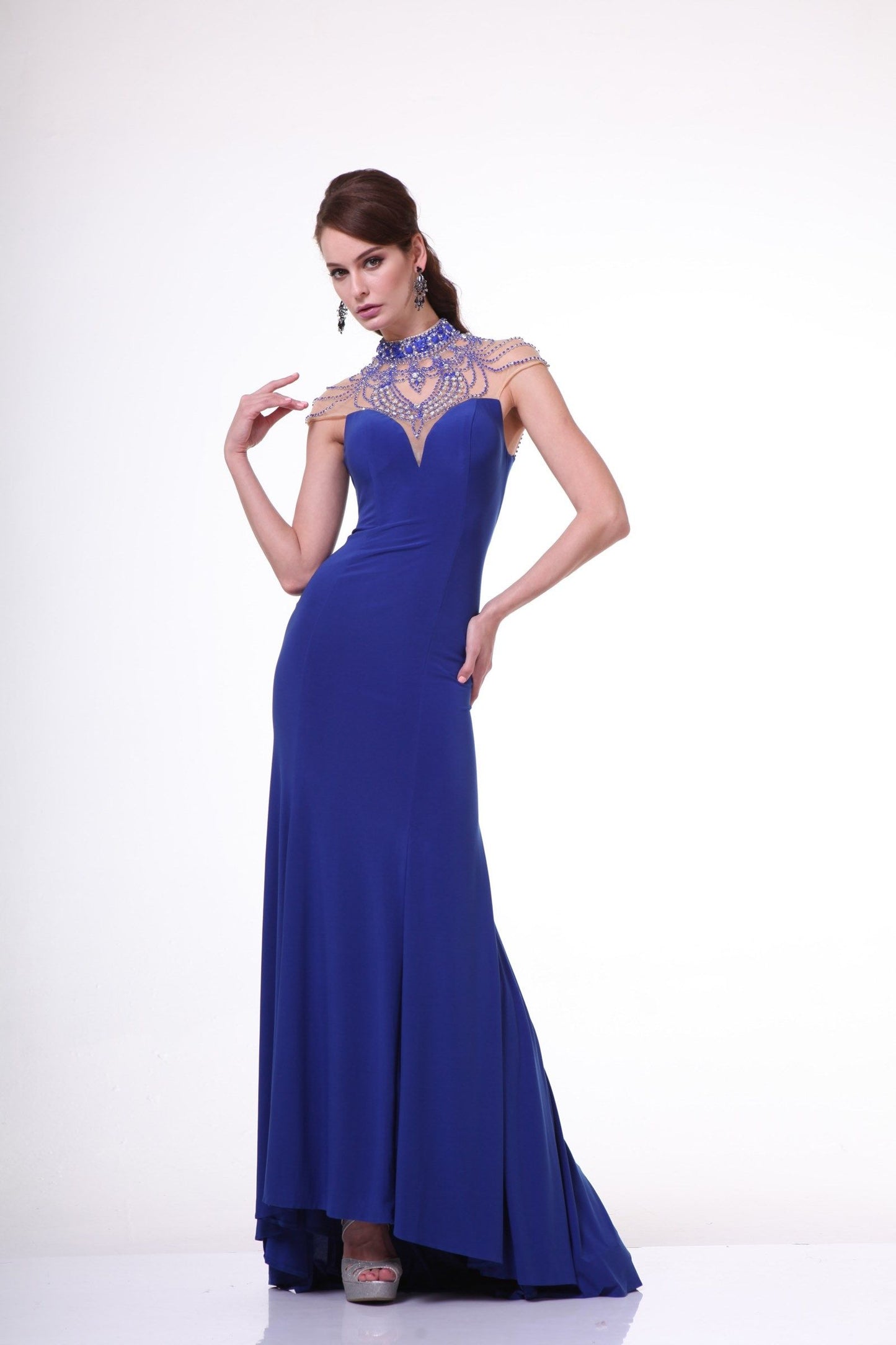 Formal Dresses Long Beaded High Neck Prom Formal Dress Royal