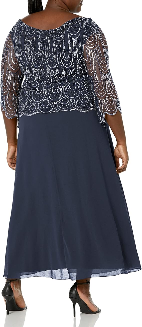 Navy 22W J Kara Plus Size Long Formal Dress Sale