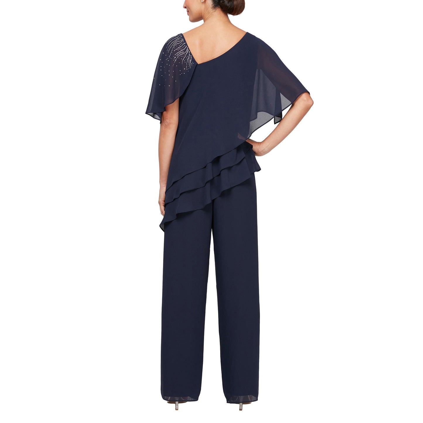 Pant Suit Two Piece Teired Mother of the Bride Pant Suit Navy