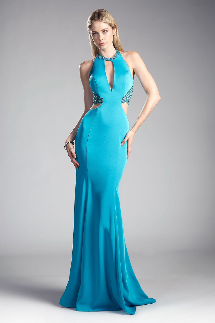 Formal Dresses Fitted Halter Formal Prom Cut Out Long Dress Jade