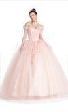 Quinceniera Dresses Long Off Shoulder Quinceanera Cape Dress Ball Gown Blush