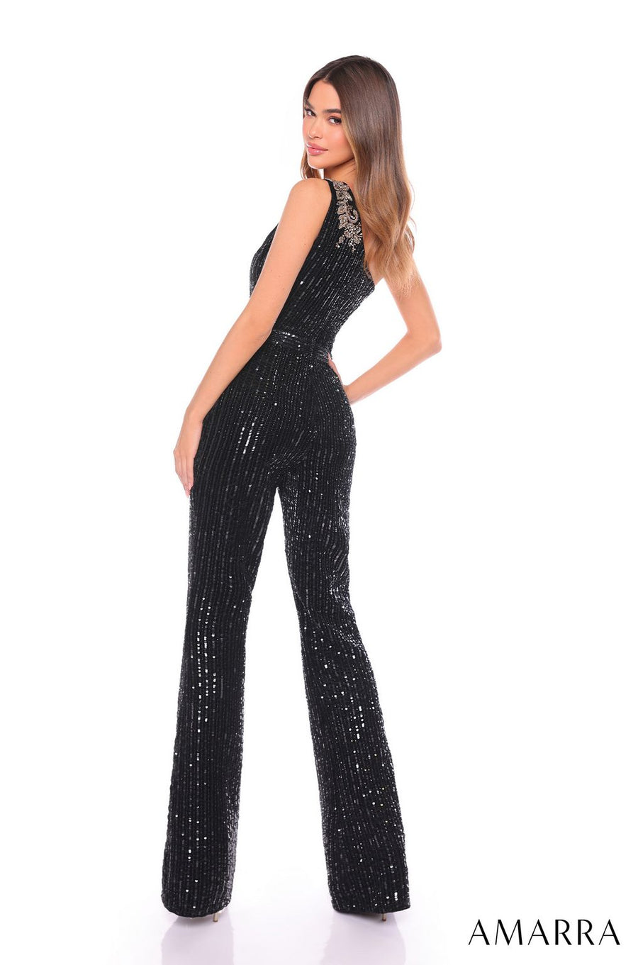 Jumpsuit Long Fitted Metallic Jumpsuit Black/Gold