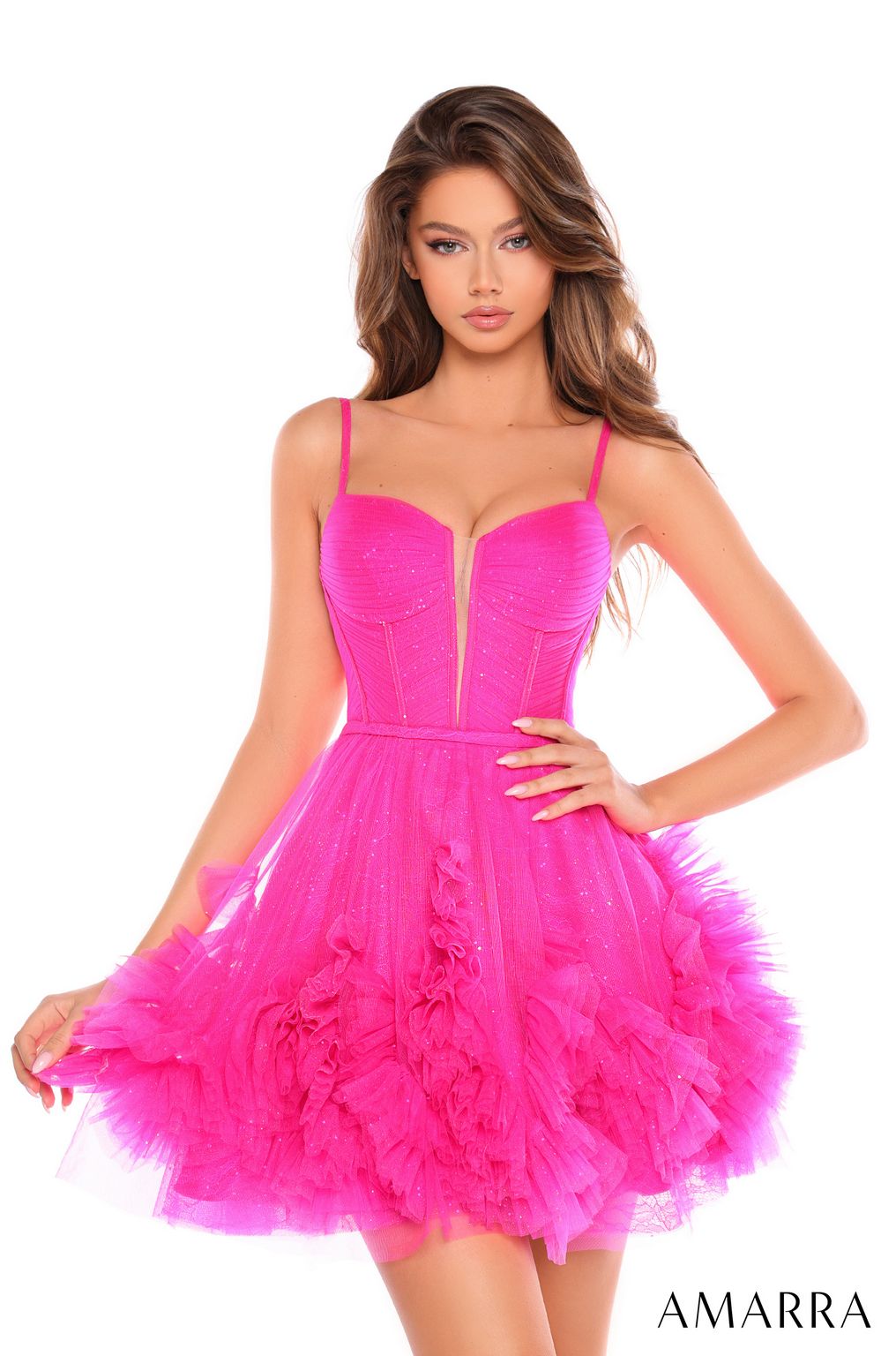 Cocktail Dresses Short Homecoming Ruffle cocktail Dress Neon Pink