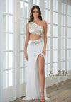 Prom Dresses Long Fringe Skirt Formal Prom Cut Out Dress Ivory/Silver