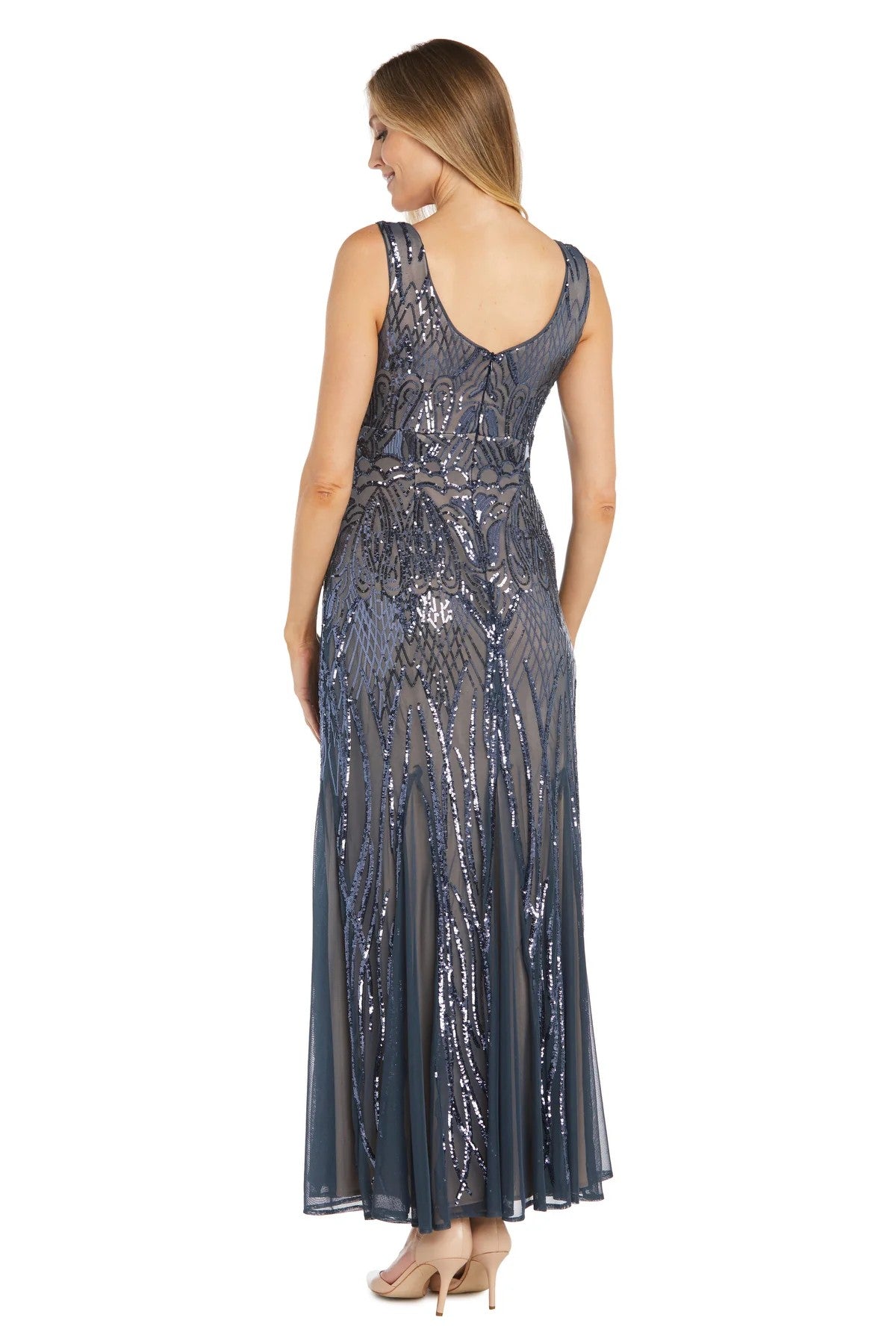 Formal Dresses R&M Richards 9009 Long Sleeveless Formal Dress Gunmetal