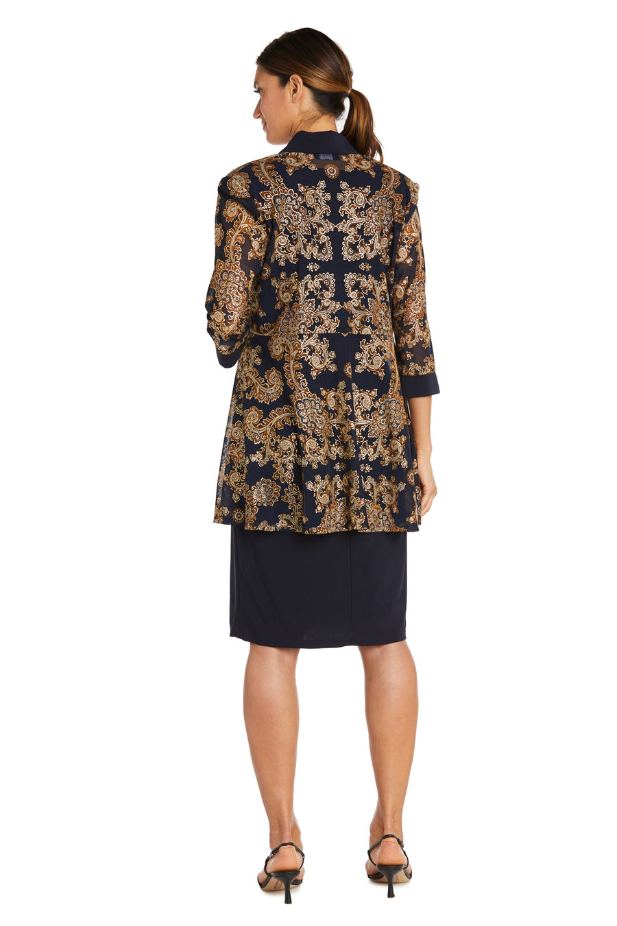 Mother of the Bride Dresses Printed Short Jacket Mother of the Bride Dress Navy/Gold