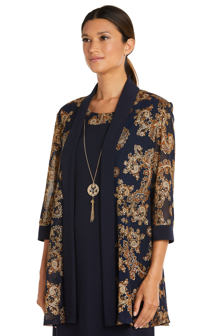 Mother of the Bride Dresses Printed Short Jacket Mother of the Bride Dress Navy/Gold