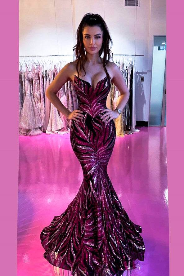 Prom Dresses Long Strapless Mermaid Prom Dress Black Hot Pink