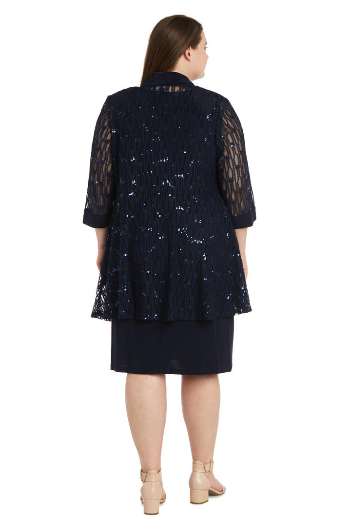 Mother of the Bride Dresses Plus Size Mesh Patterned Short Jacket Dress Navy