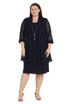 Mother of the Bride Dresses Plus Size Mesh Patterned Short Jacket Dress Navy