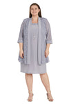 Mother of the Bride Dresses Plus Size Mesh Patterned Short Jacket Dress Silver