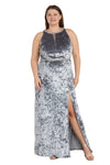 Plus Size Formal Dresses Long Crinkle Velvet Formal Plus Size  Dress Grey