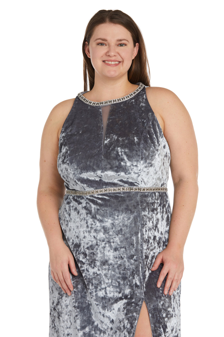 Plus Size Formal Dresses Long Crinkle Velvet Formal Plus Size  Dress Grey