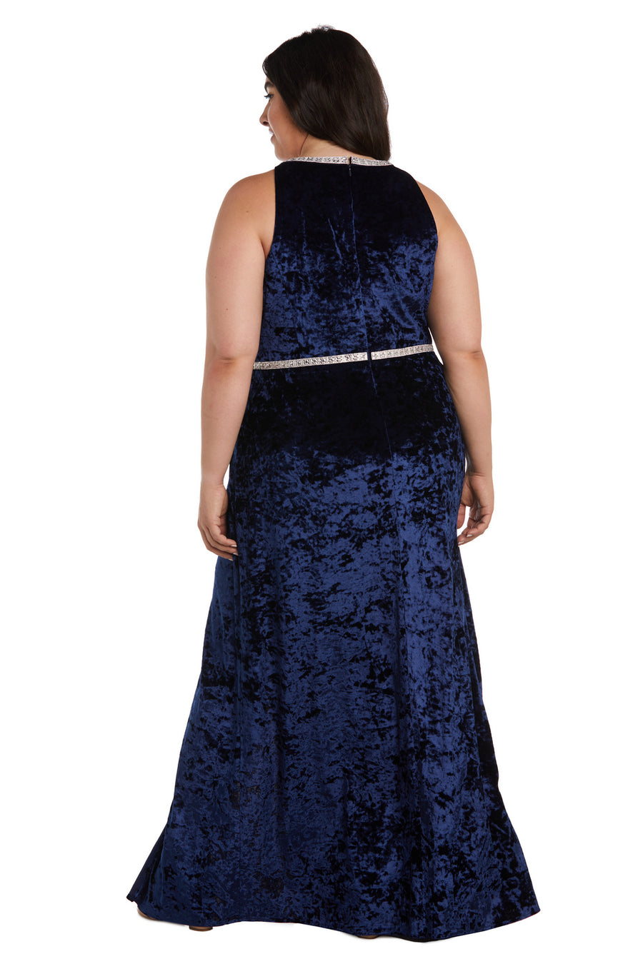 Plus Size Formal Dresses Long Crinkle Velvet Formal Plus Size  Dress Navy