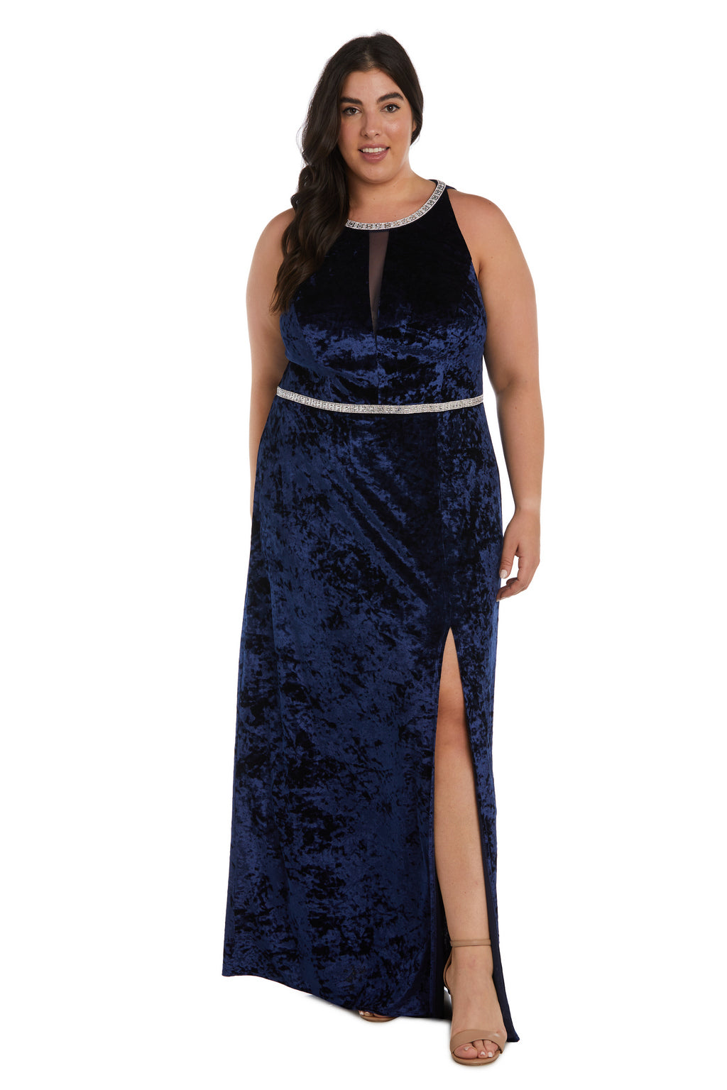 Plus Size Formal Dresses Long Crinkle Velvet Formal Plus Size  Dress Navy