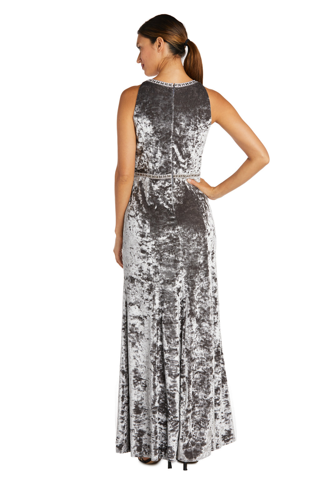 Formal Dresses Long Crinkle Velvet Formal Dress Grey