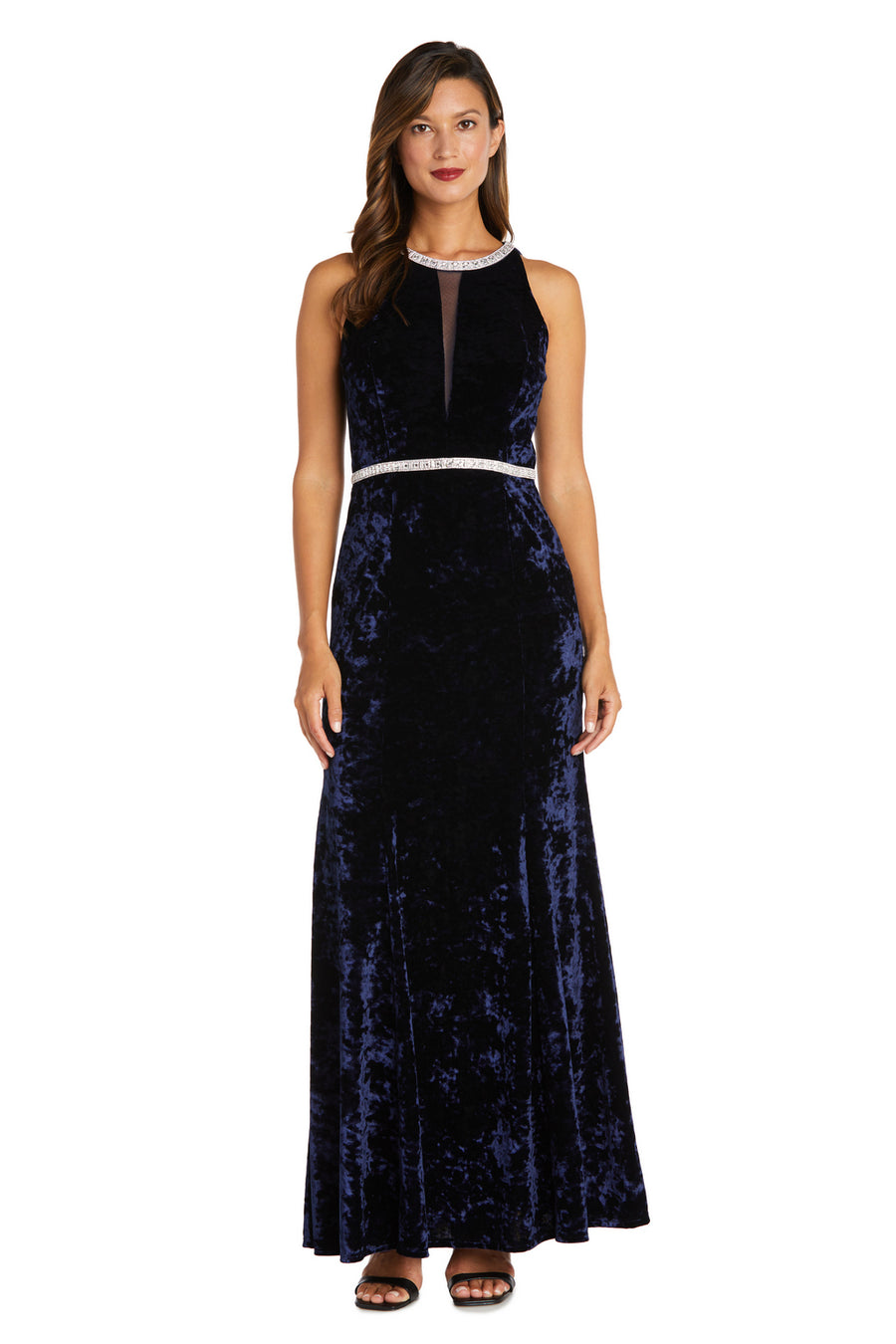 Formal Dresses Long Crinkle Velvet Formal Dress Navy