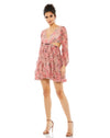 Cocktail Dresses Long Sleeve Cut Out Short Mini Dress Rose Multi