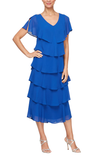 Cocktail Dresses Tea Length Tiered Cocktail Dress Cobalt