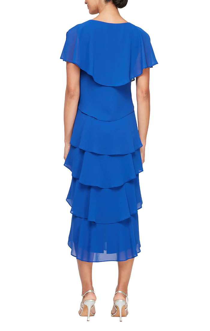 Cocktail Dresses Tea Length Tiered Cocktail Dress Cobalt