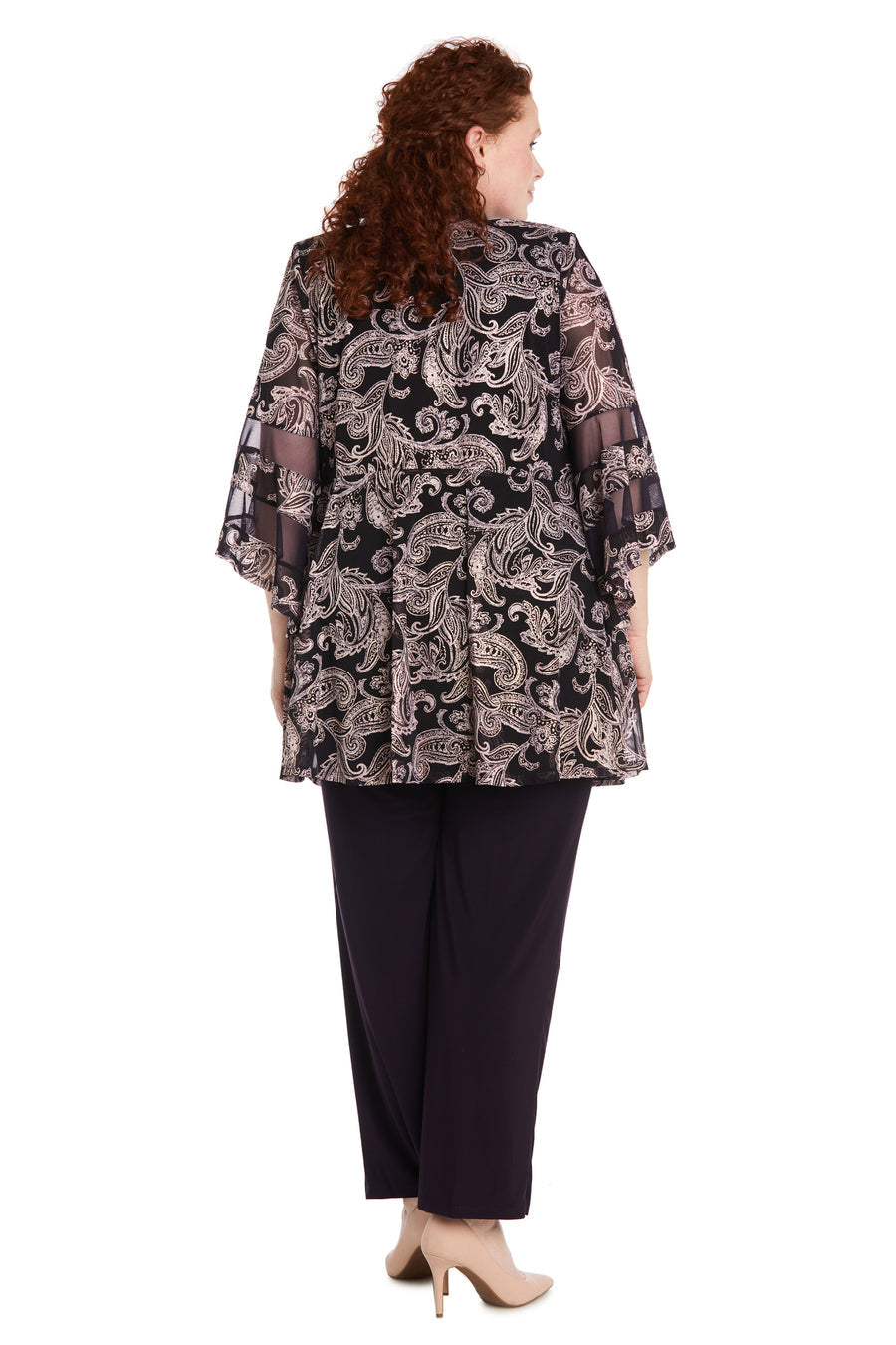 Pant Suit Plus Size Two Piece Mock Print Foil Pant Set Plum