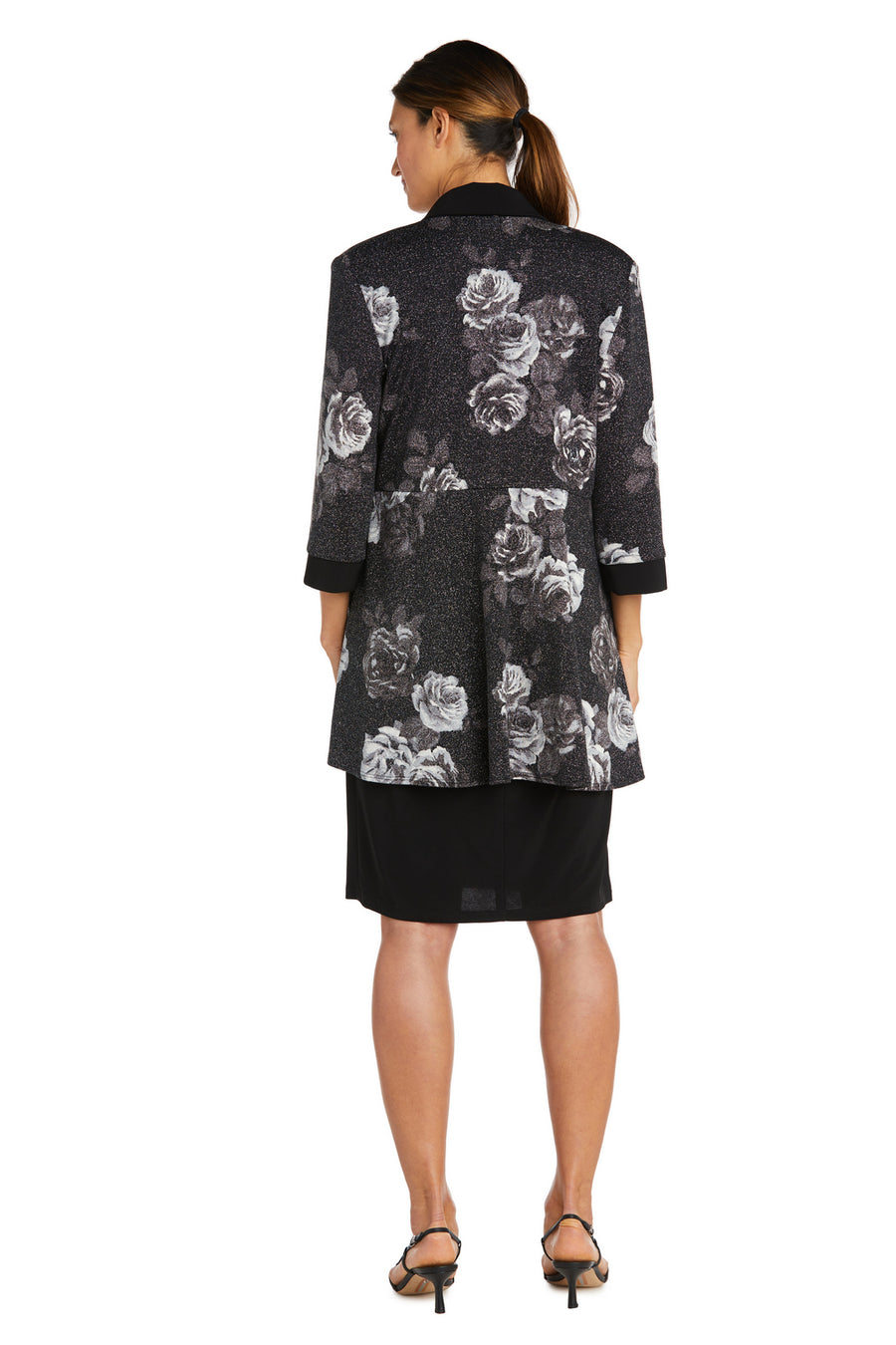 Mother of the Bride Dresses Printed Short Jacket Dress Black Silver