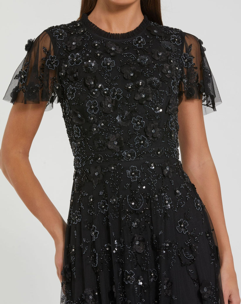 Formal Dresses Tea Length Floral Formal Dress Black