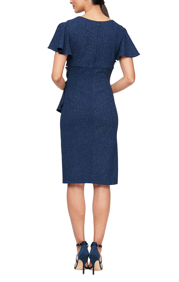 Cocktail Dresses Metallic Knit Short Cocktail Dress Navy