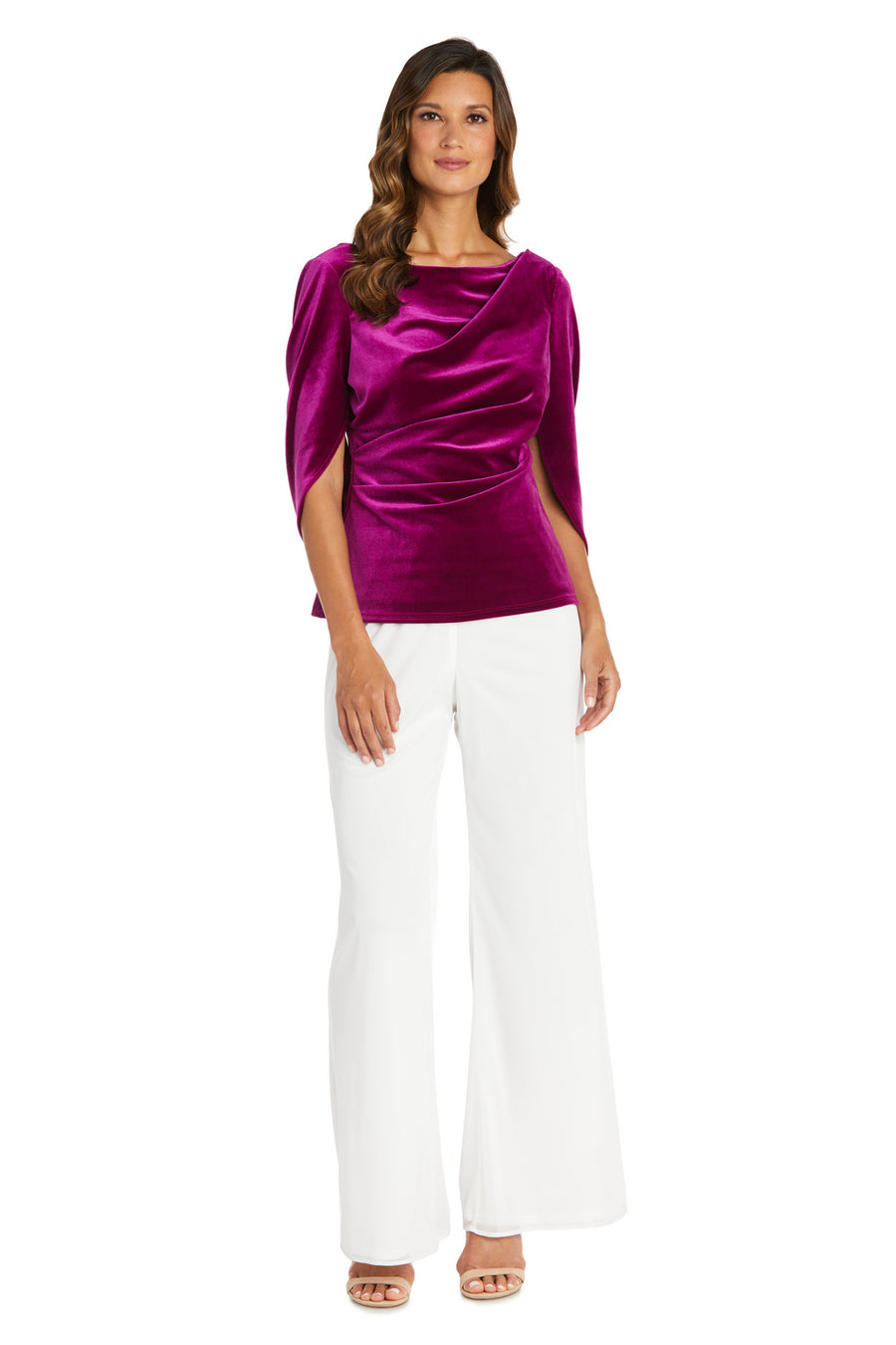 Top Velvet Top with Drape Sleeves Fuchsia