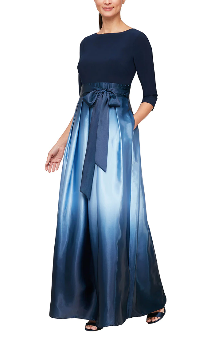 Formal Dresses Petite Ombre Satin Long Ballgown Navy Wedgewood