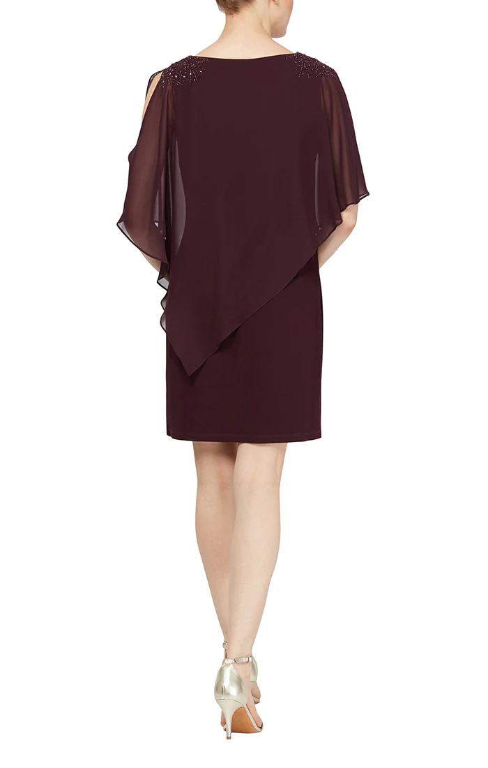 Cocktail Dresses Petite Overlay Short Dress Aubergine