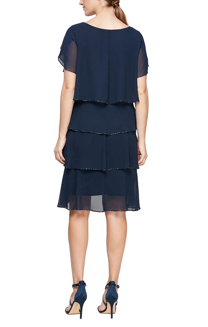 Cocktail Dresses Petite Jersey Overlay Short Dress New Navy