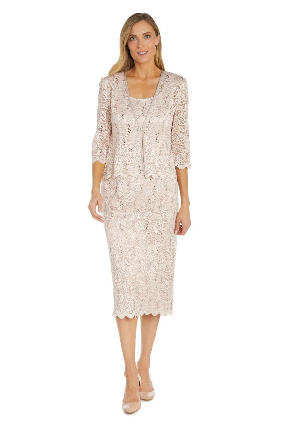 Mother of the Bride Dresses Mother of the Bride Lace Jacket Midi Dress Blush