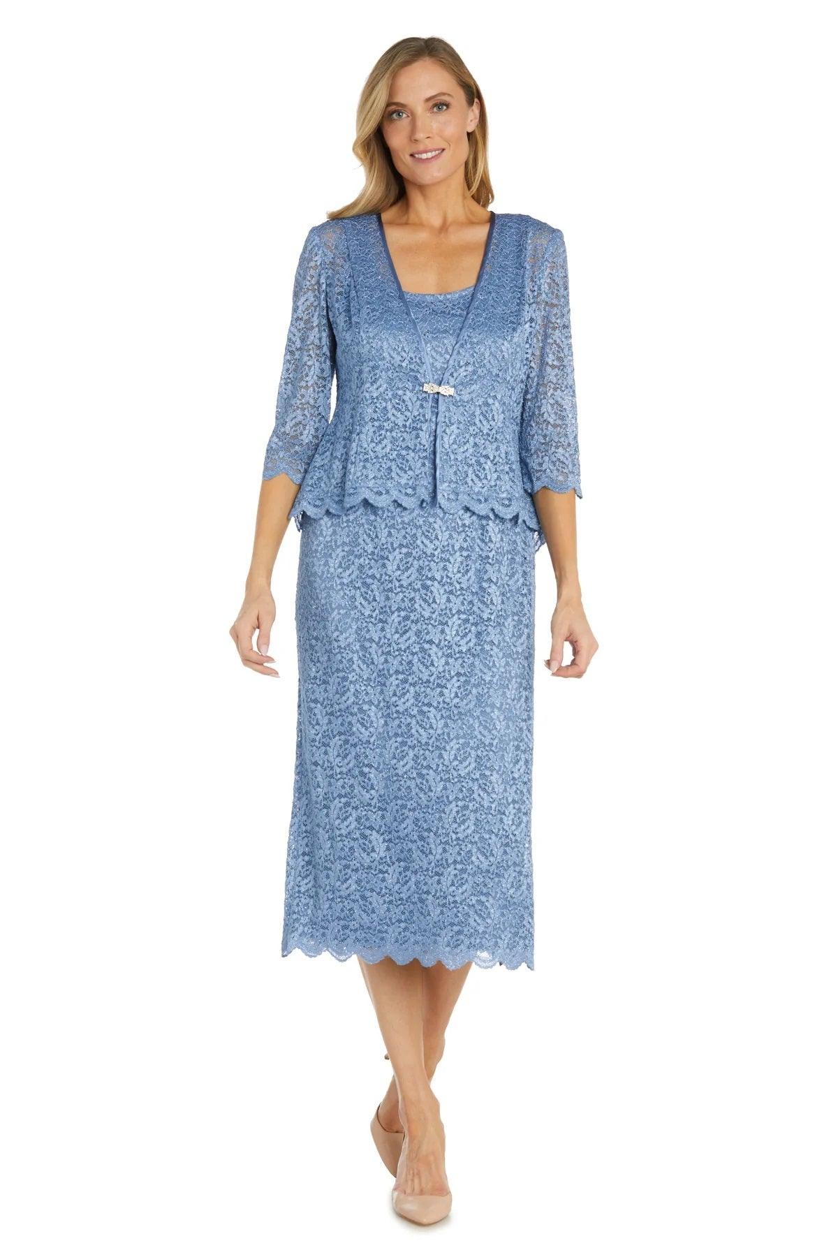 Mother of the Bride Dresses Mother of the Bride Lace Jacket Midi Dress Dusty Blue