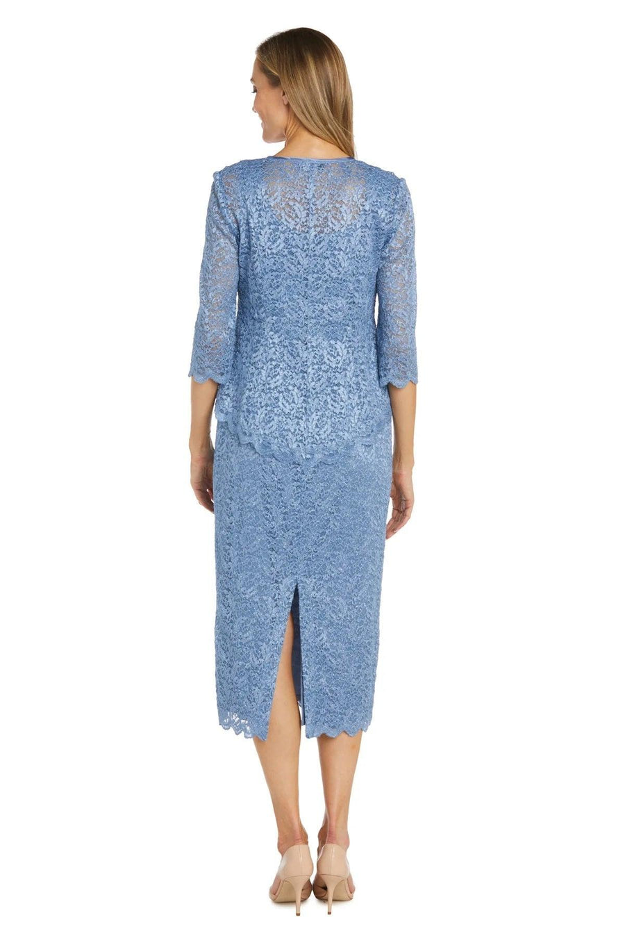 Mother of the Bride Dresses Mother of the Bride Lace Jacket Midi Dress Dusty Blue