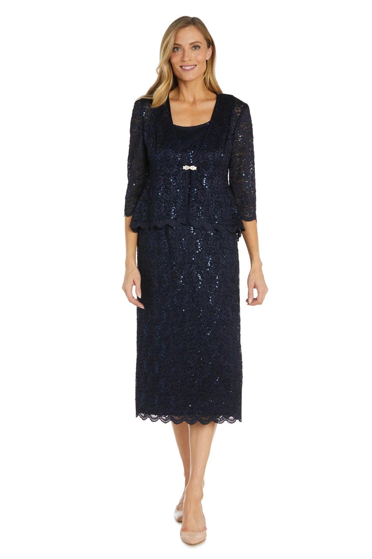 Mother of the Bride Dresses Mother of the Bride Lace Jacket Midi Dress Navy