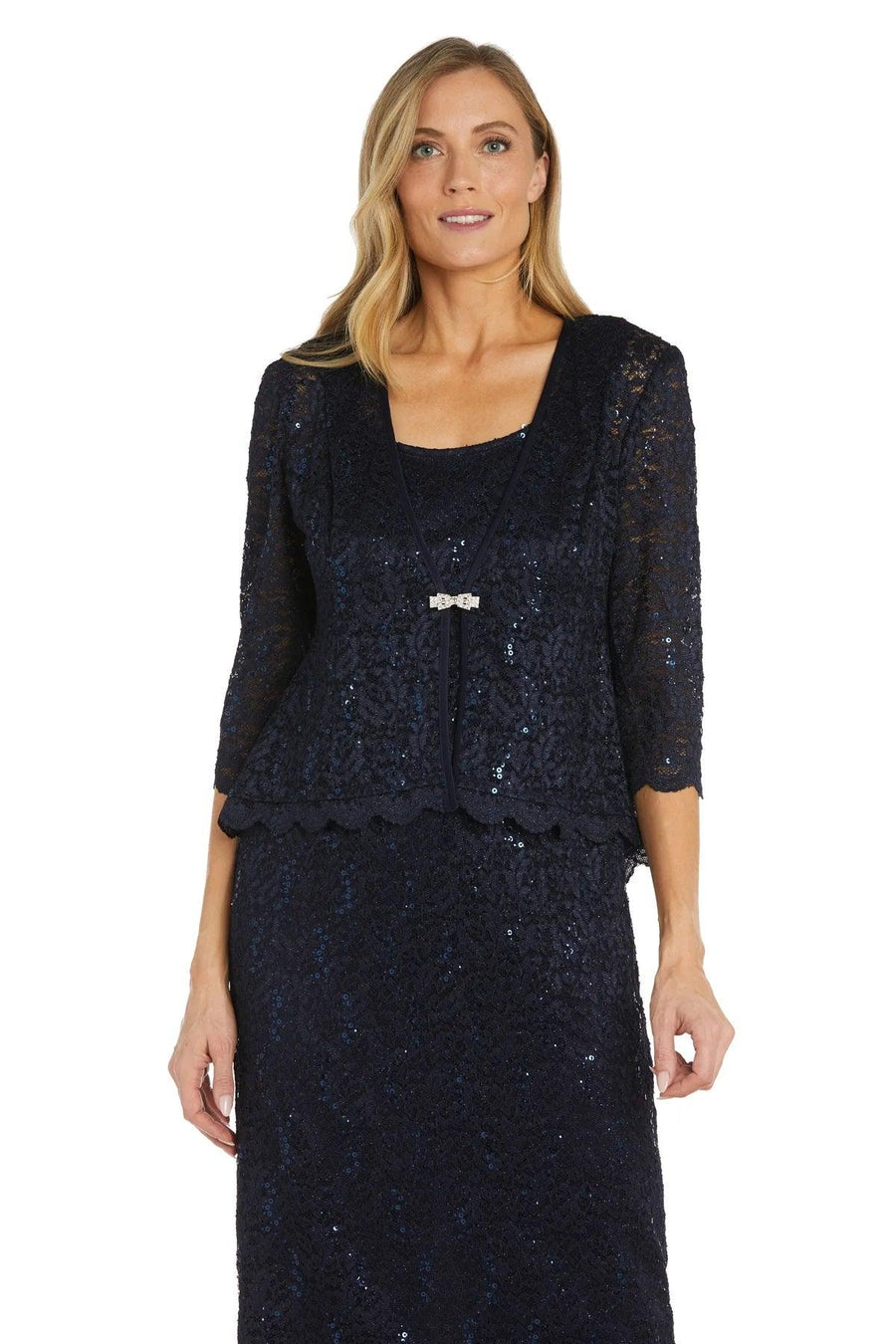 Mother of the Bride Dresses Mother of the Bride Lace Jacket Midi Dress Navy