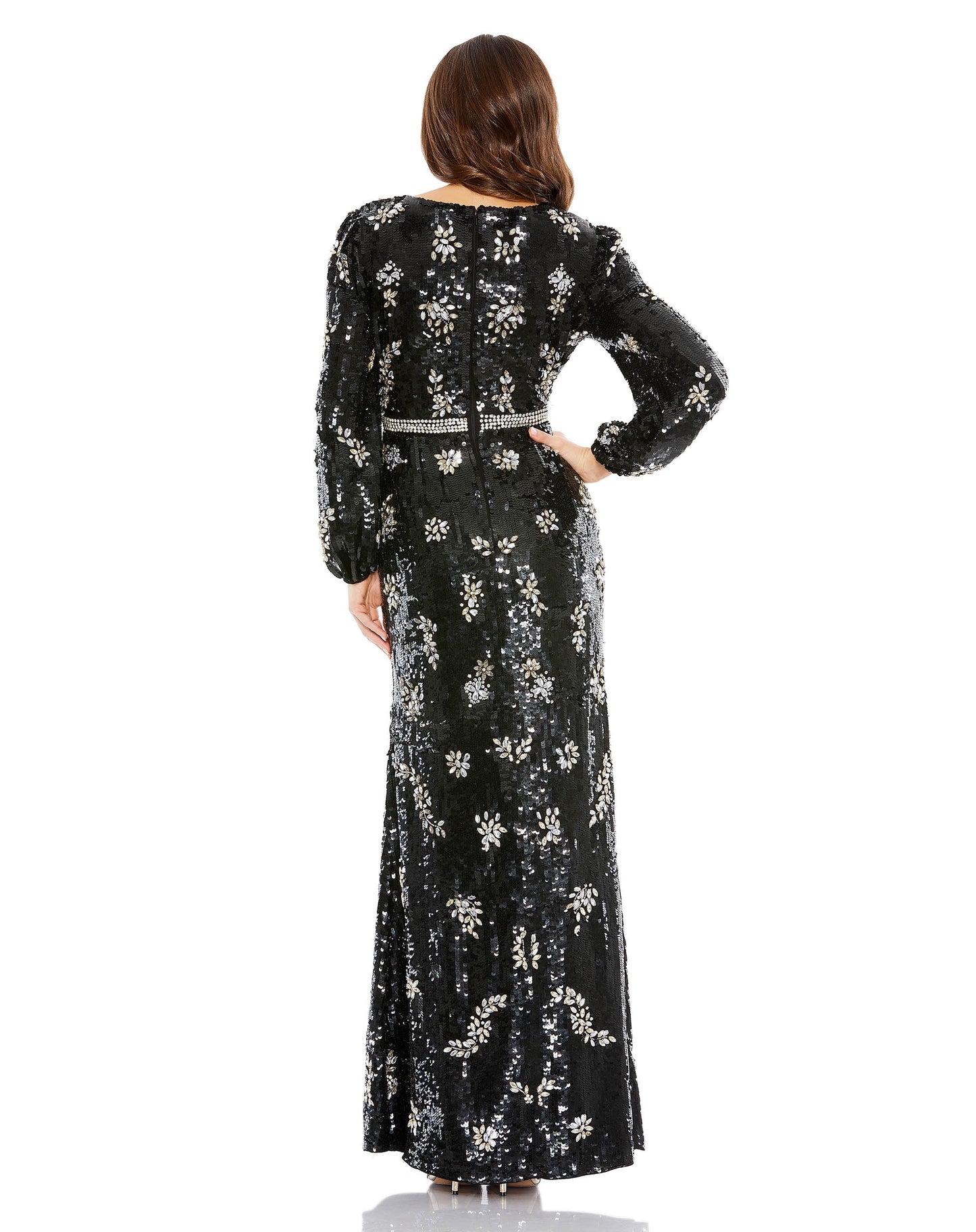 Formal Dresses Wrap Over Long Sleeve Formal Sequins Gown Black