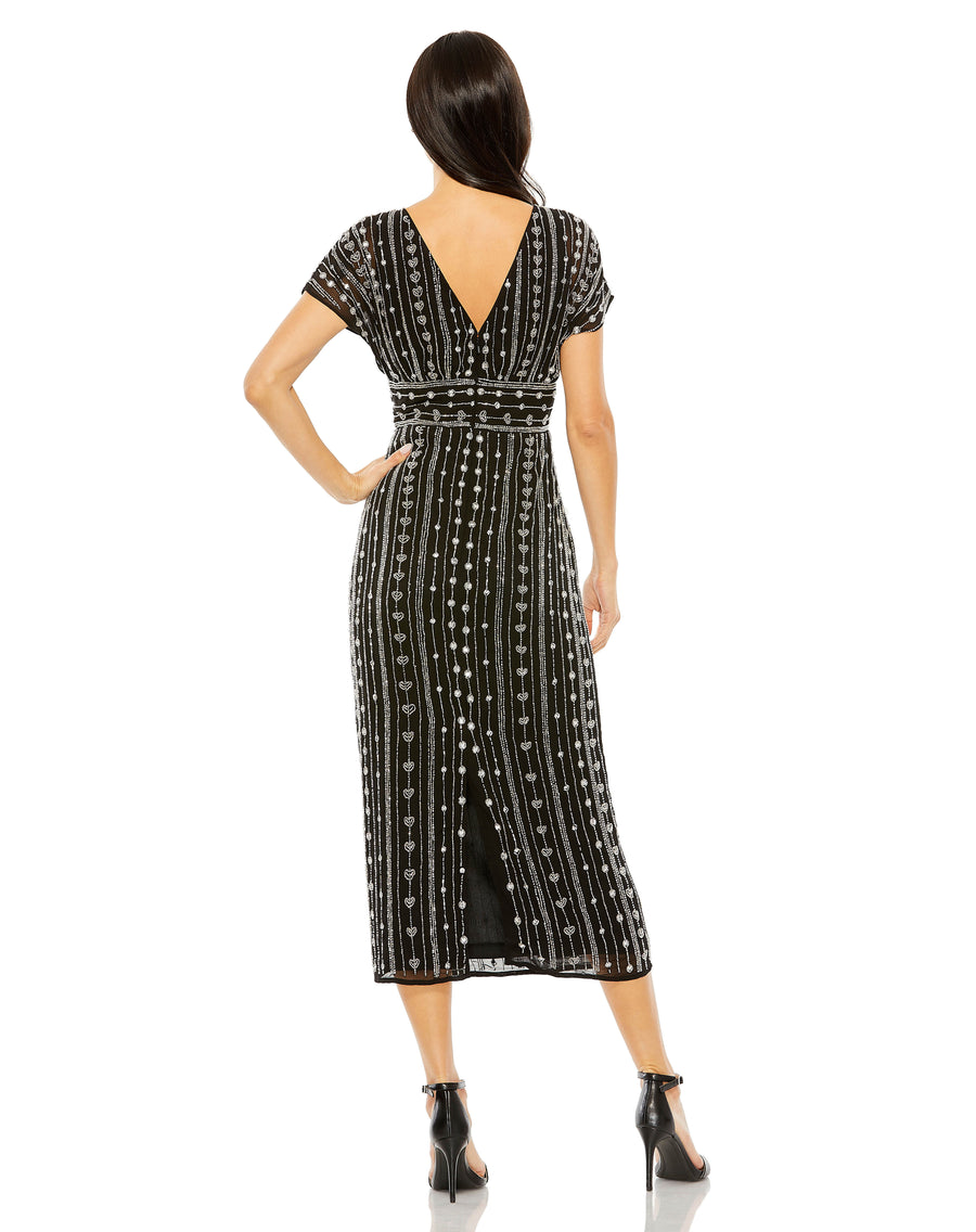 Cocktail Dress Formal Cap Sleeve Midi Length Dress Black